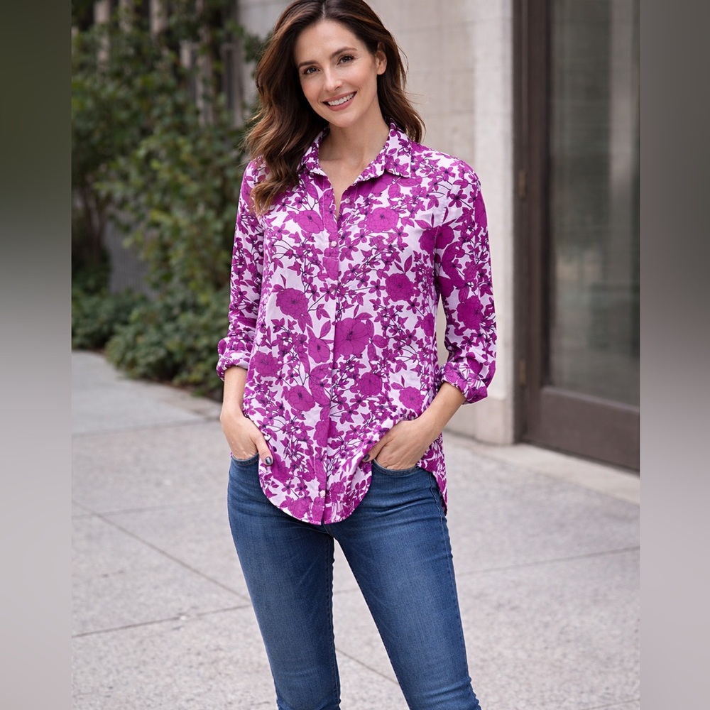 Banana Republic Boyfriend Fit Floral Button Front & Back Blouse Size M